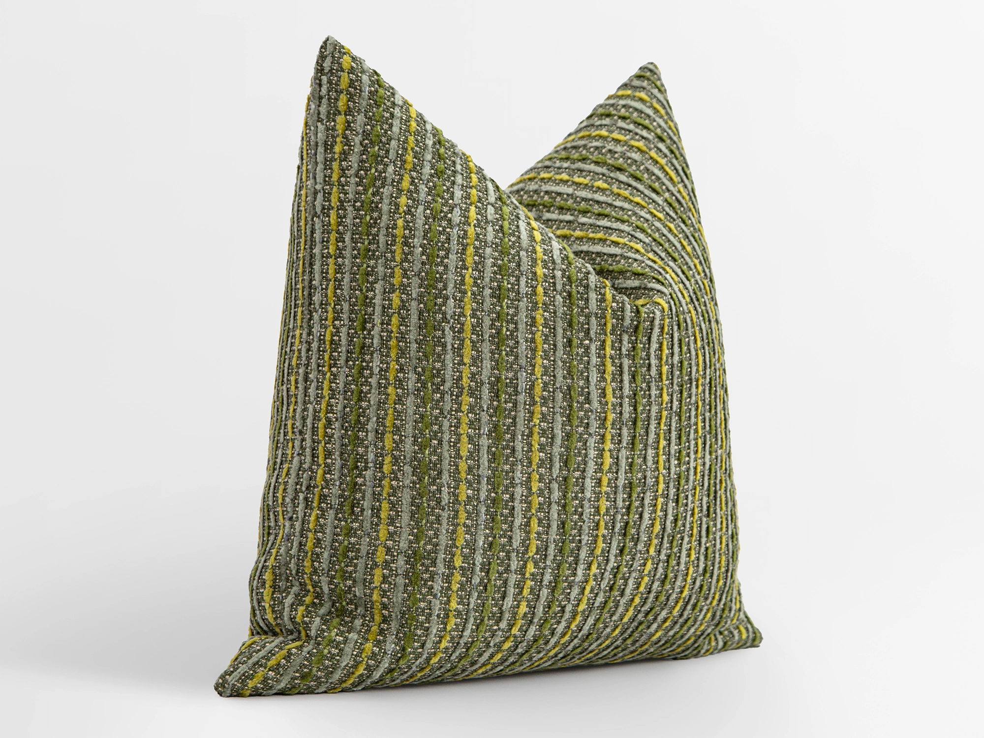Green Striped Textured Pillow Cover