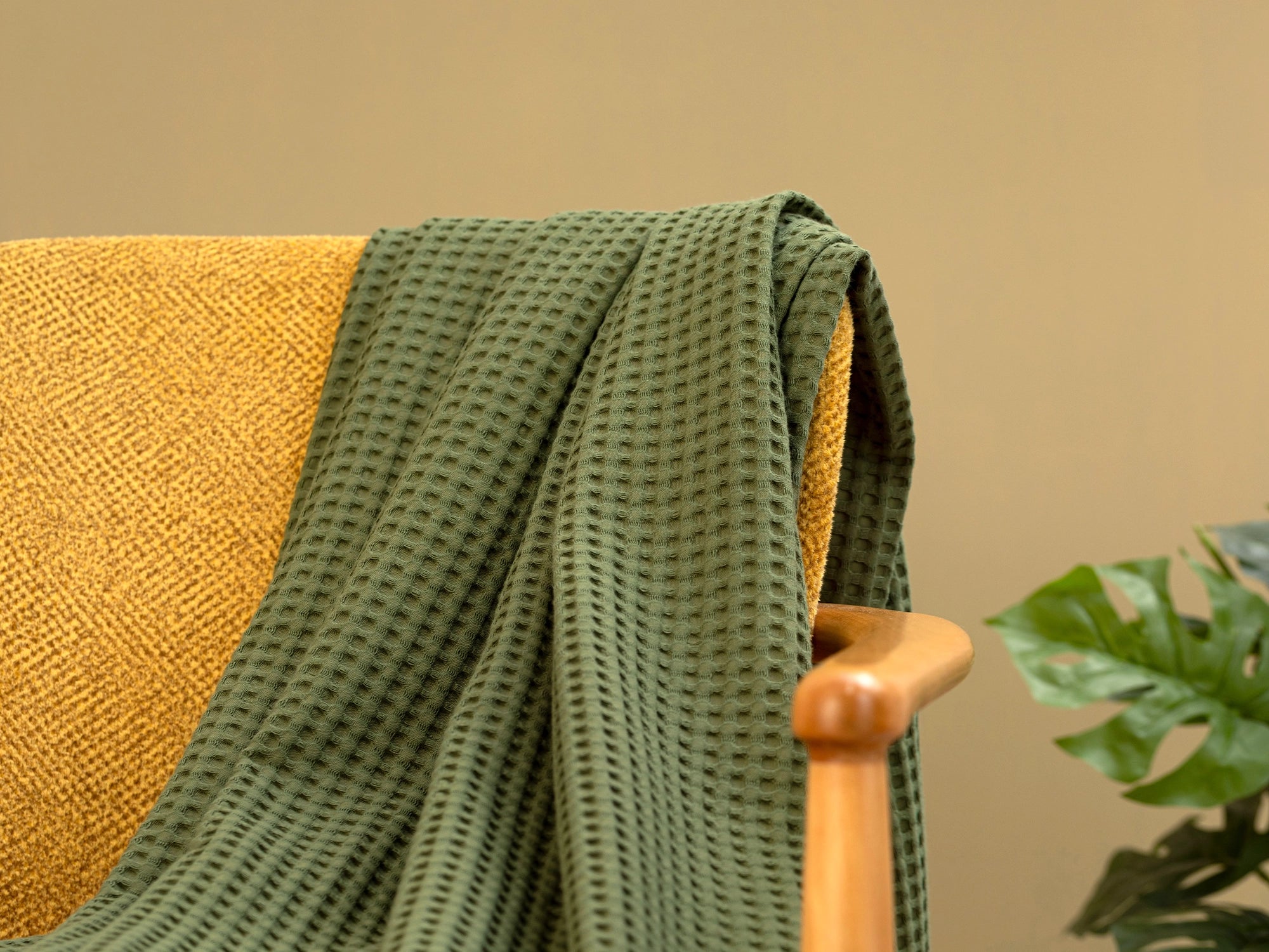 Moss Green Waffle Sofa Throw