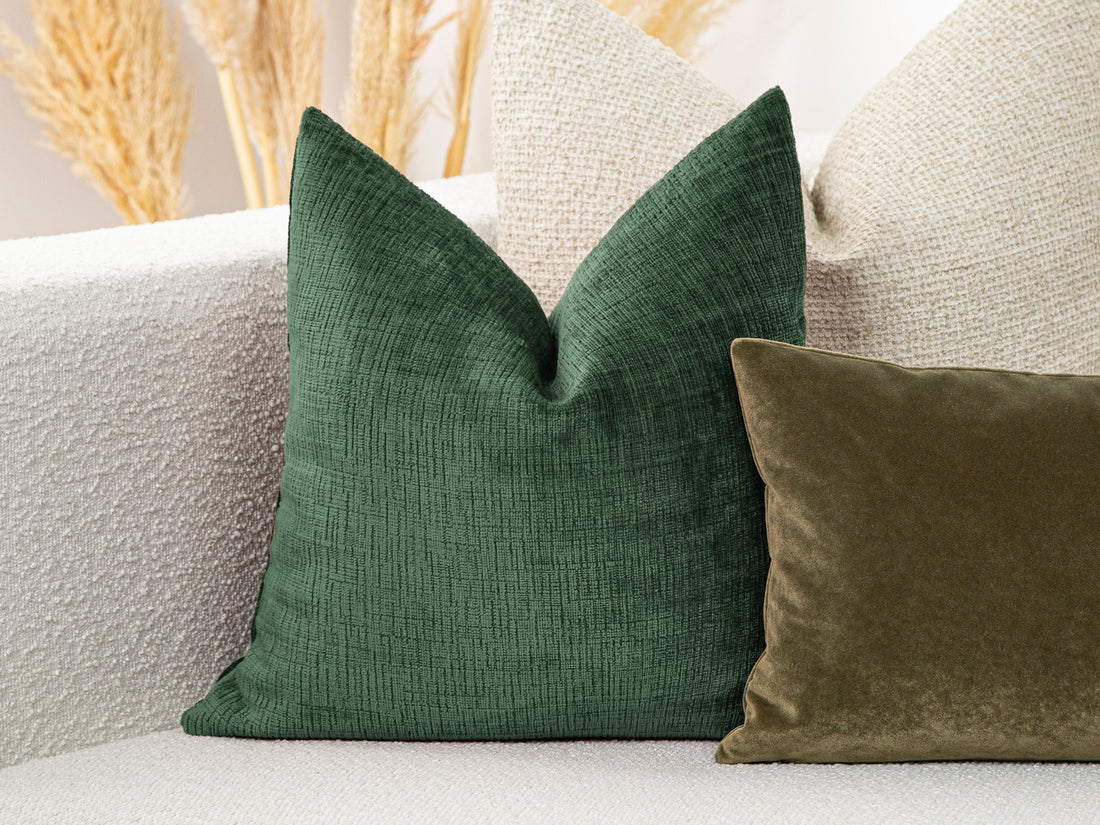 Dark Moss Green Chenille Pillow Cover - Cozy