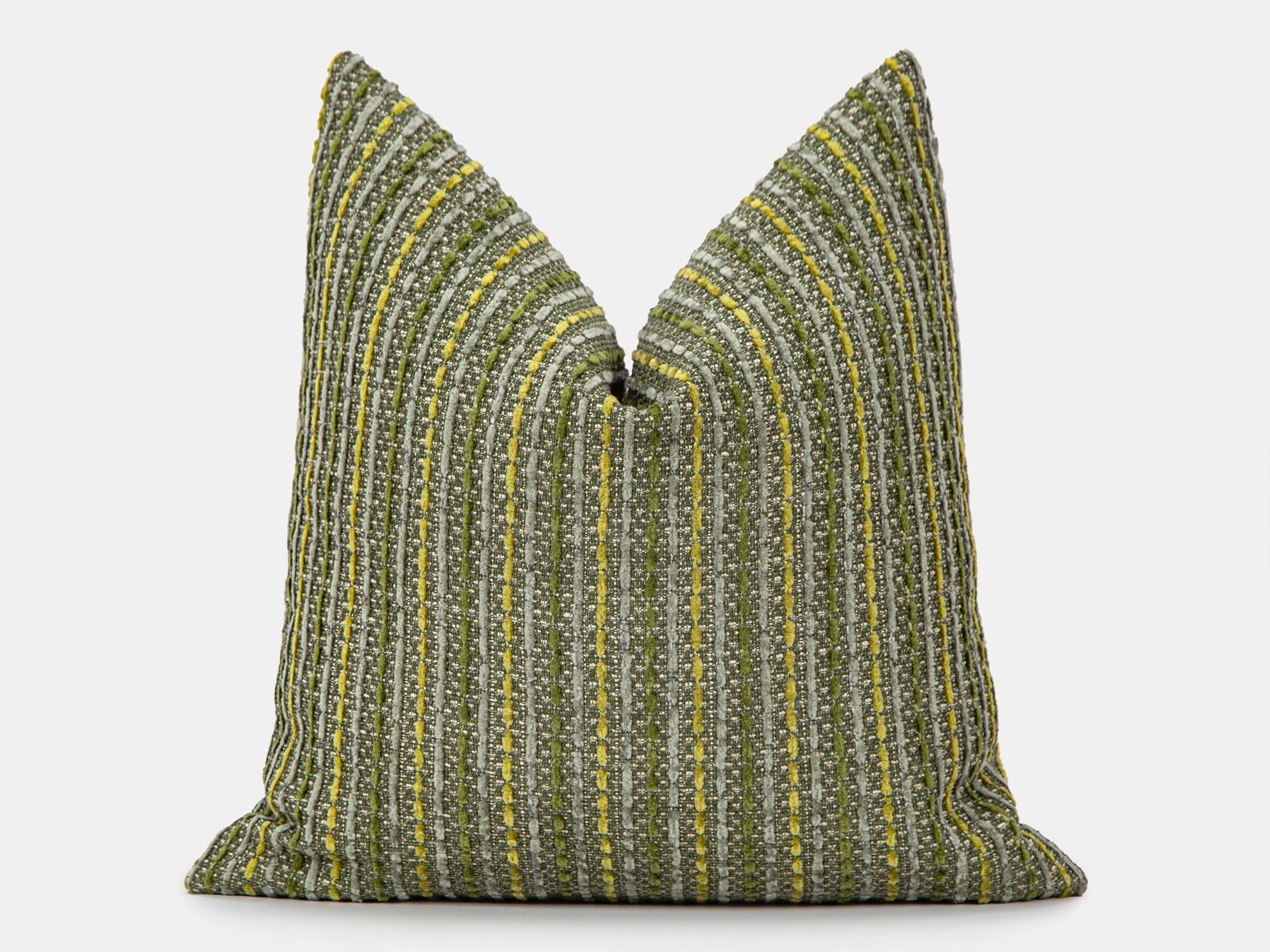 Green Striped Textured Pillow Cover