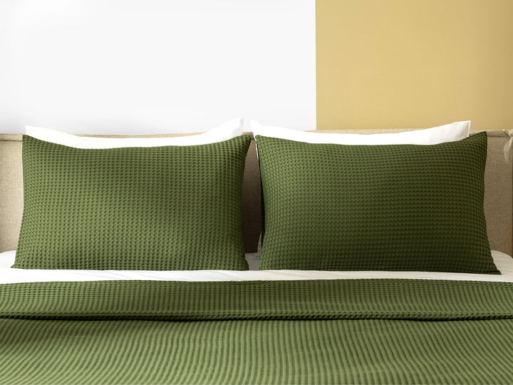 Moss Green Waffle Bed Throw Set