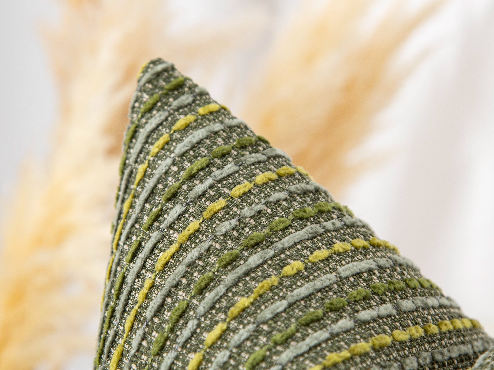 Green Striped Textured Pillow Cover