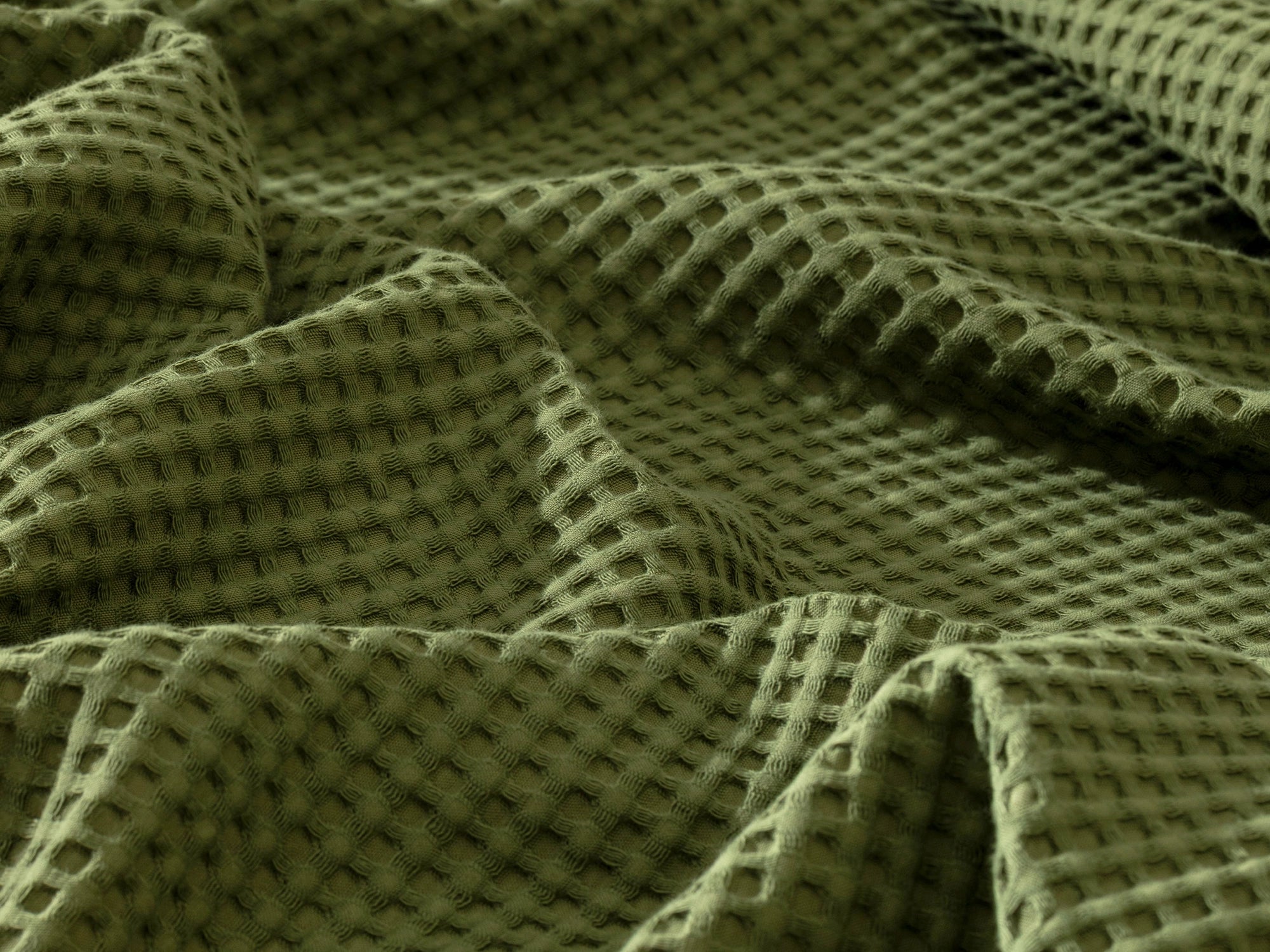 Moss Green Waffle Bed Throw Set