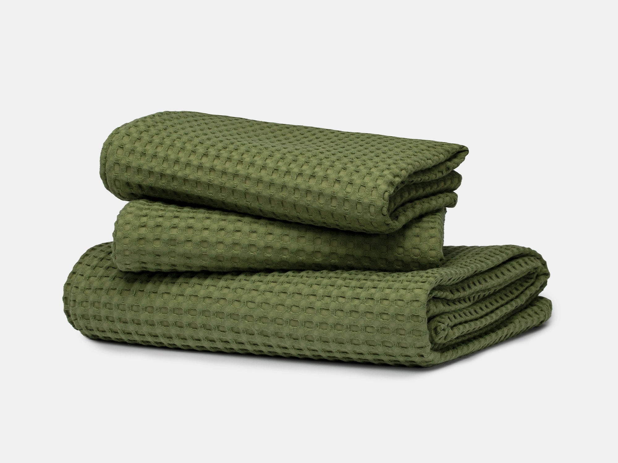 Moss Green Waffle Bed Throw Set