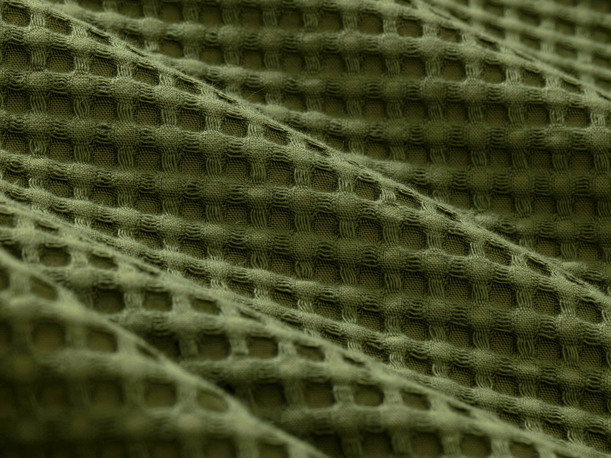Moss Green Waffle Bed Throw Set