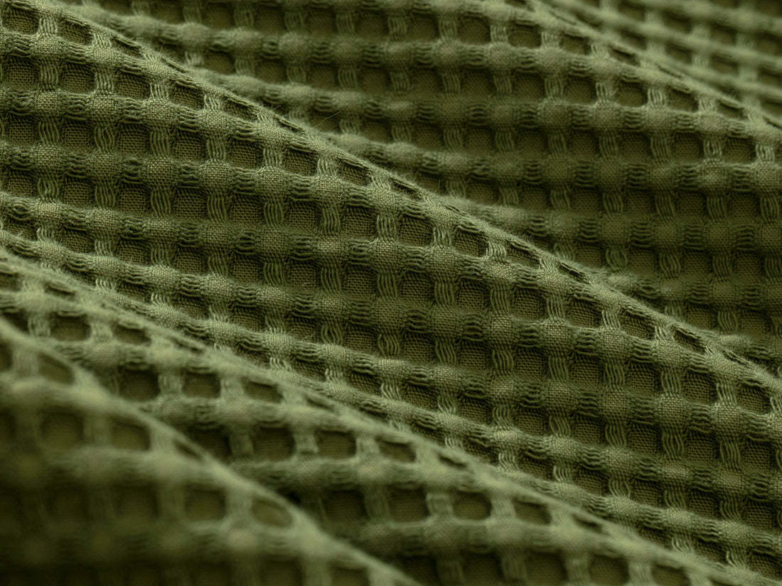 Moss Green Waffle Bed Throw Set