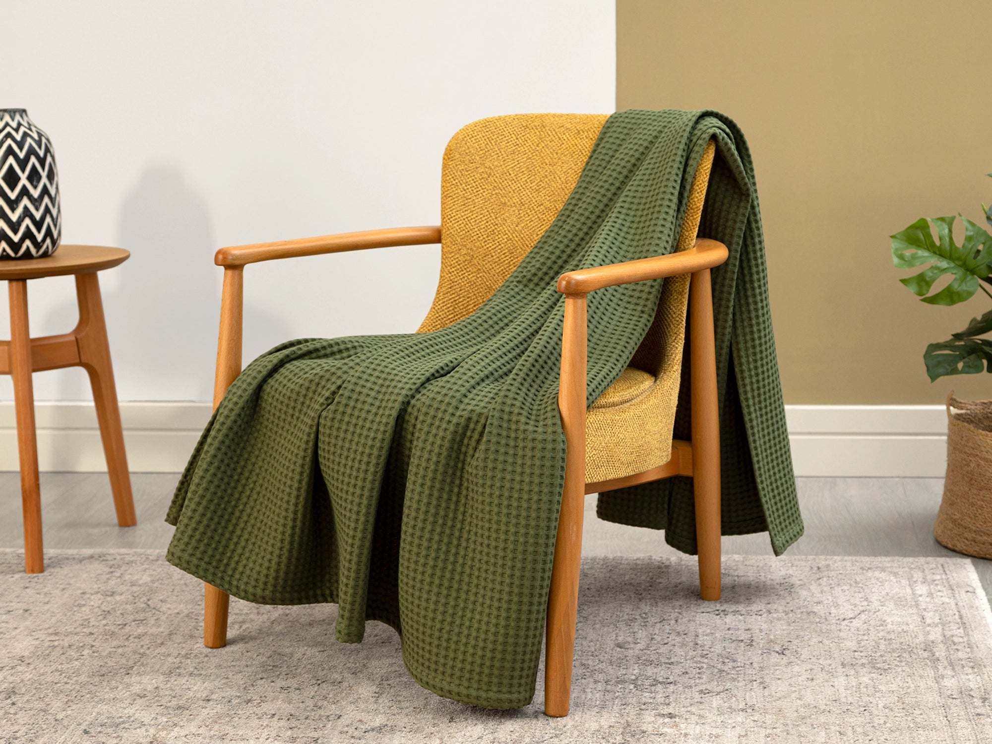 Moss Green Waffle Sofa Throw