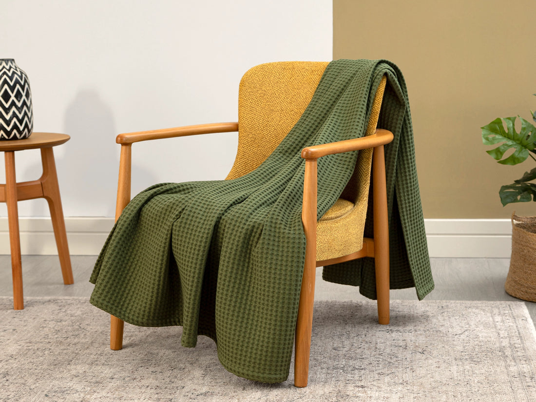 Moss Green Waffle Sofa Throw