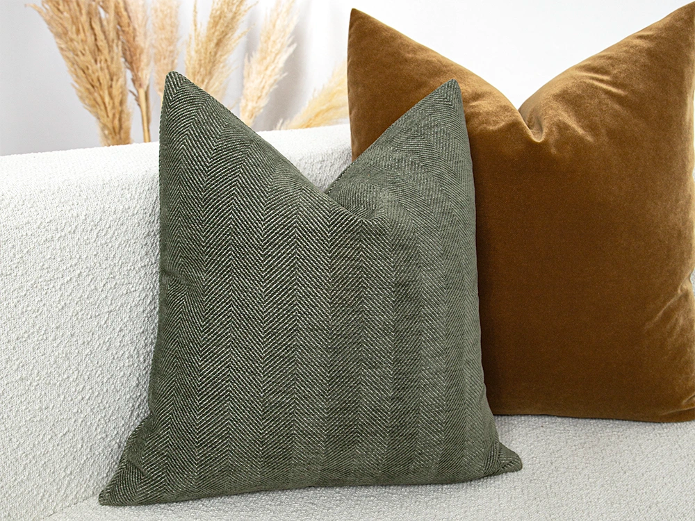 Textured Moss Green Woven Pillow Cover