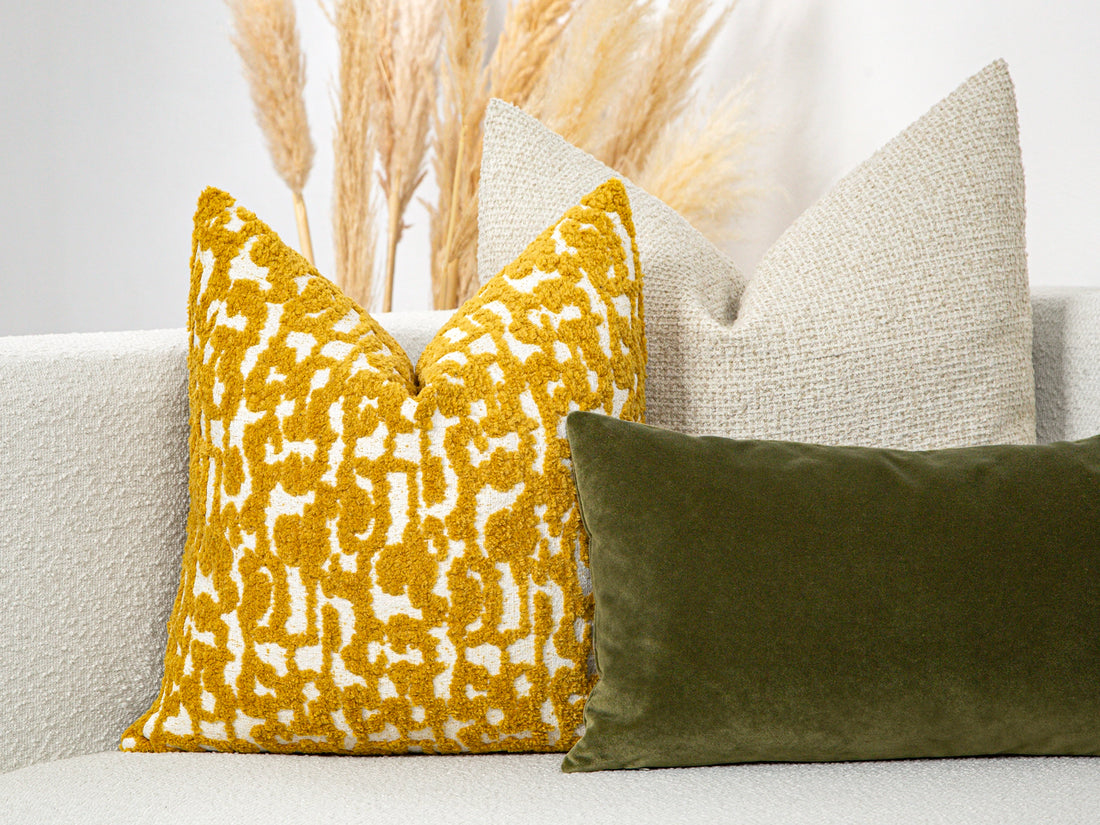 Mustard Abstract Plush Pillow Cover - Teddy
