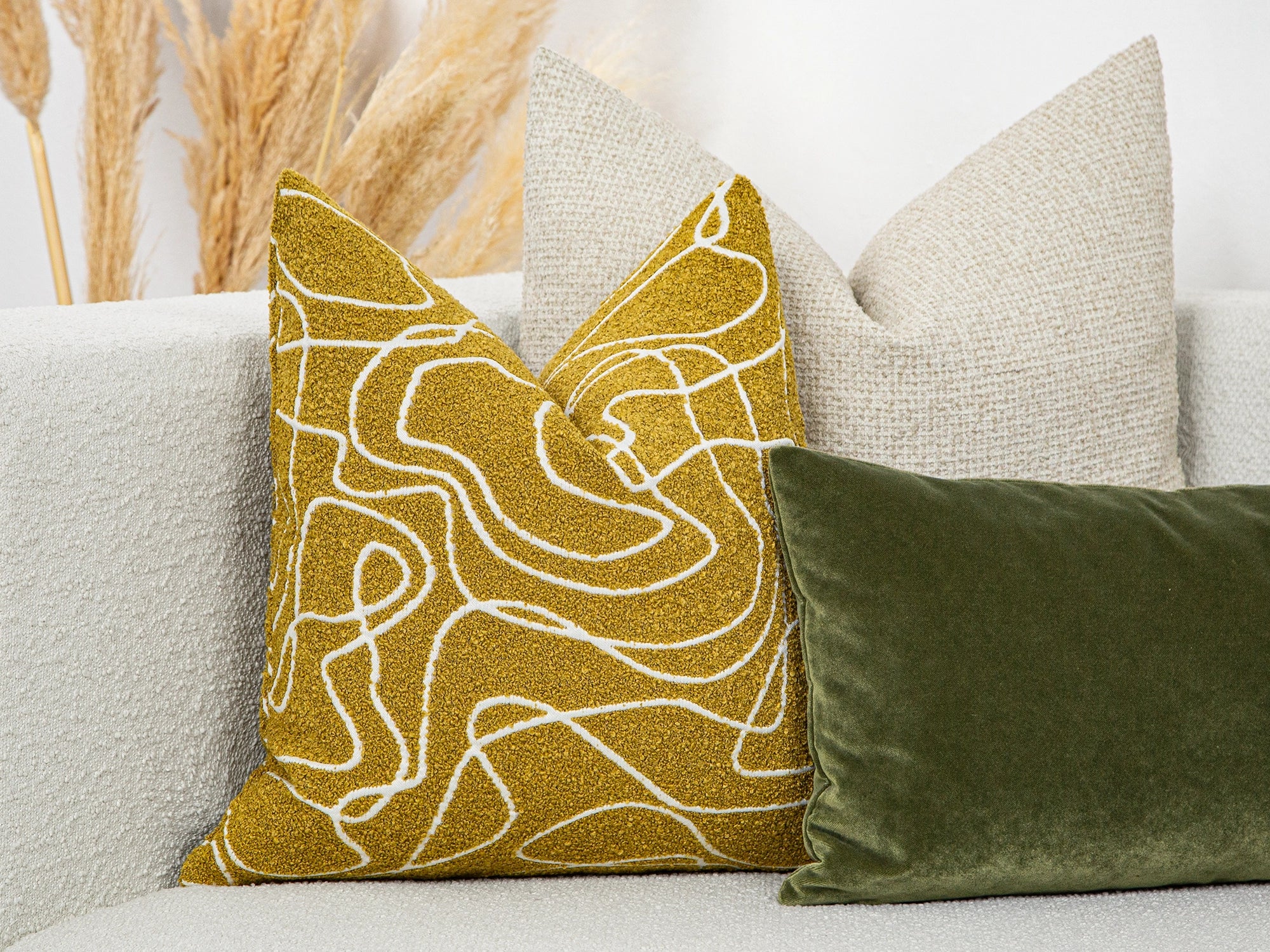 Mustard Abstract Line Pillow Cover - Contour