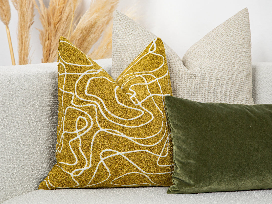 Mustard Abstract Line Pillow Cover - Contour