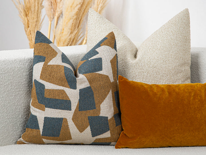 Mustard Geometric Textured Pillow Cover