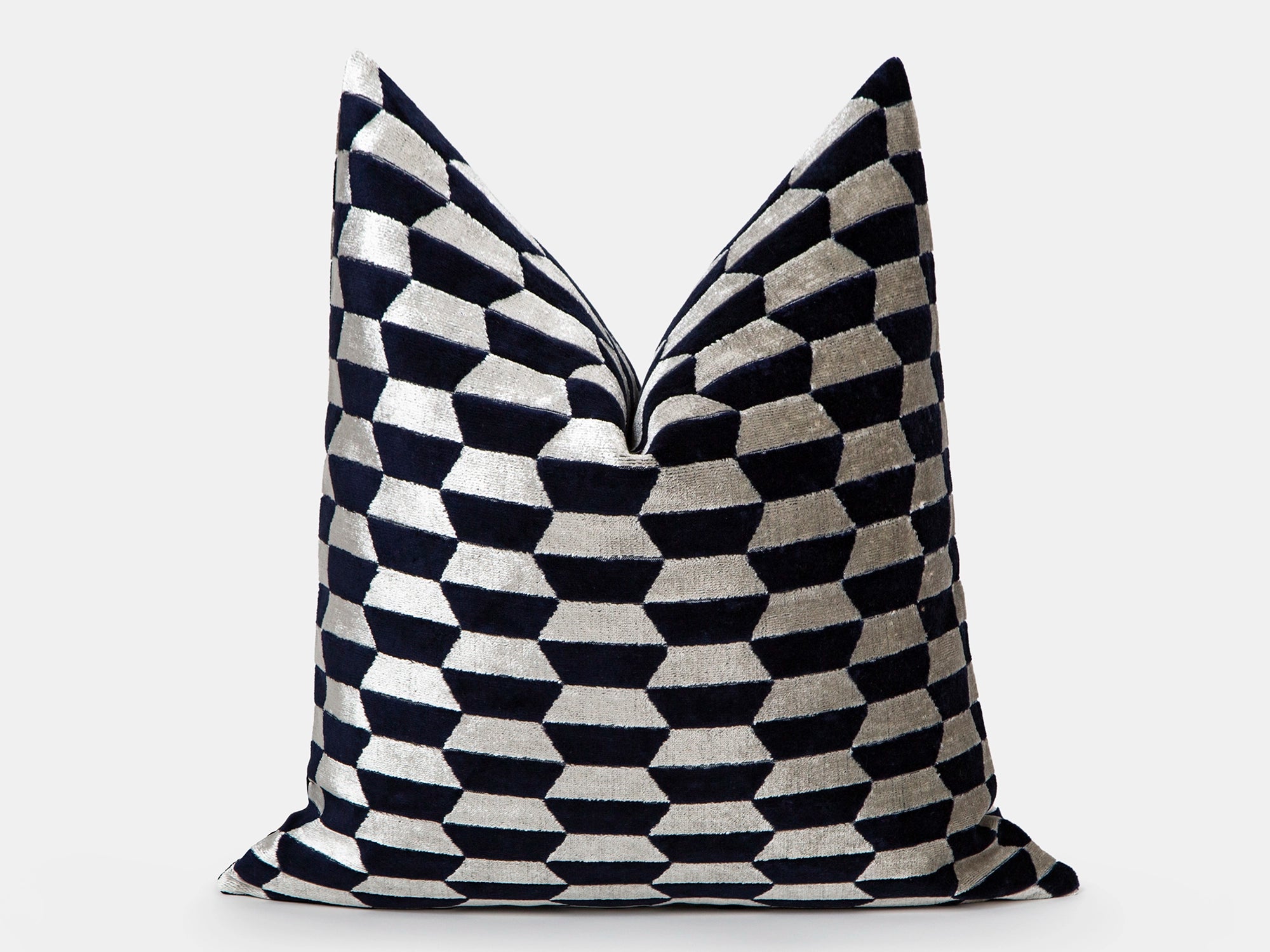 Navy Art Deco Geometric Velvet Pillow
