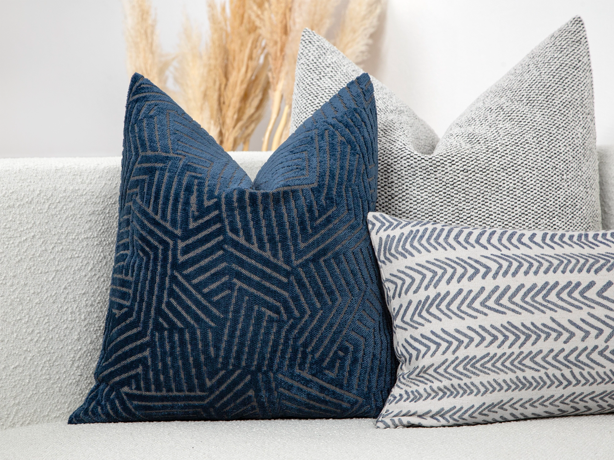 Navy Blue Geometric Textured Pillow Cover