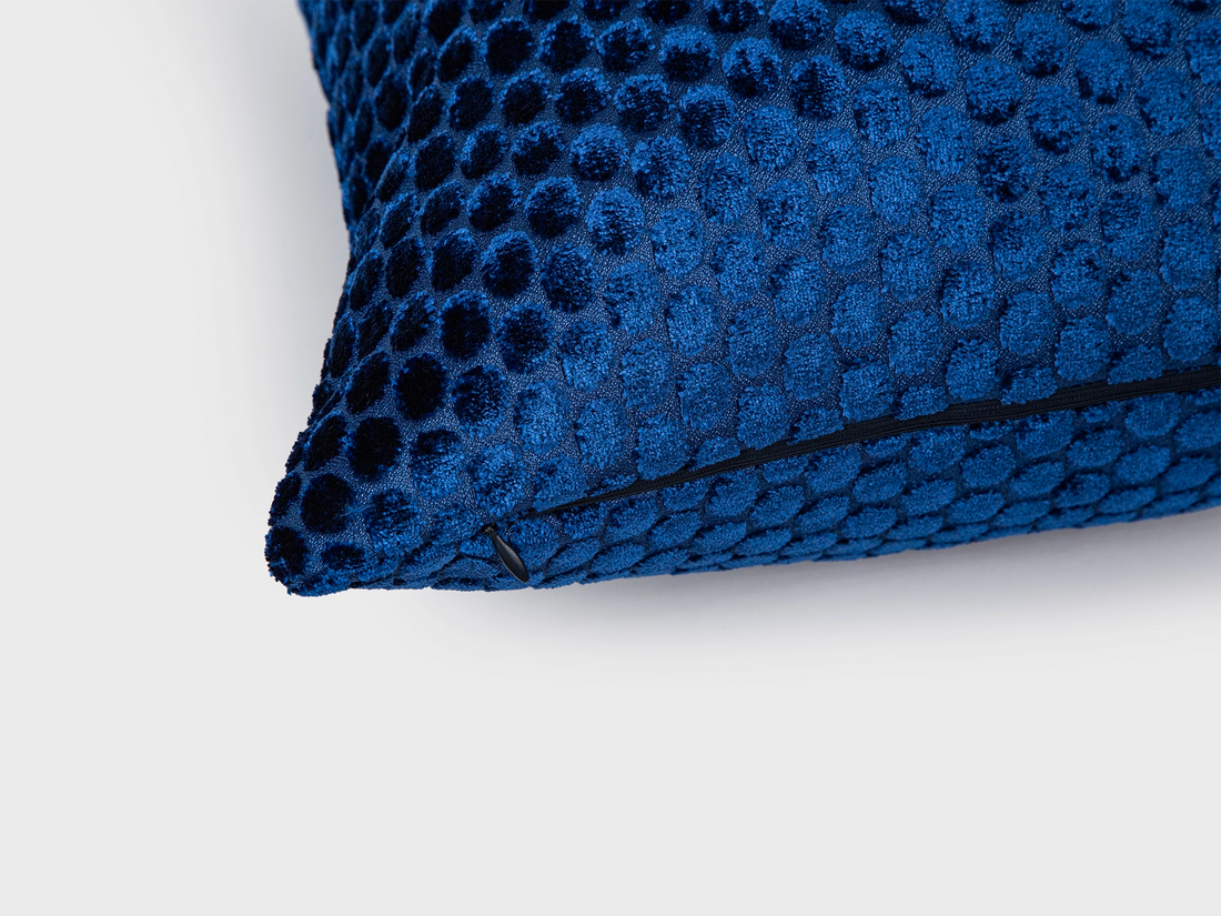 Navy Blue Dotted Velvet Pillow Cover