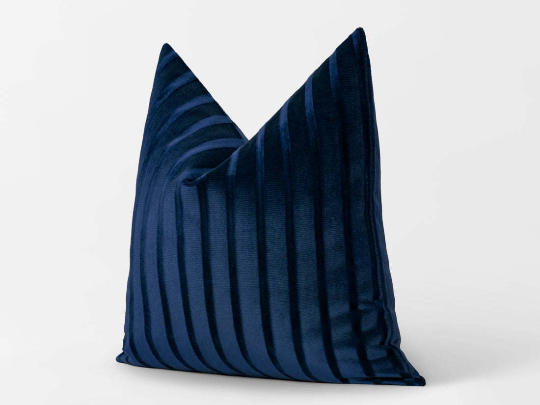 Navy Blue Stripe Velvet Pillow Cover