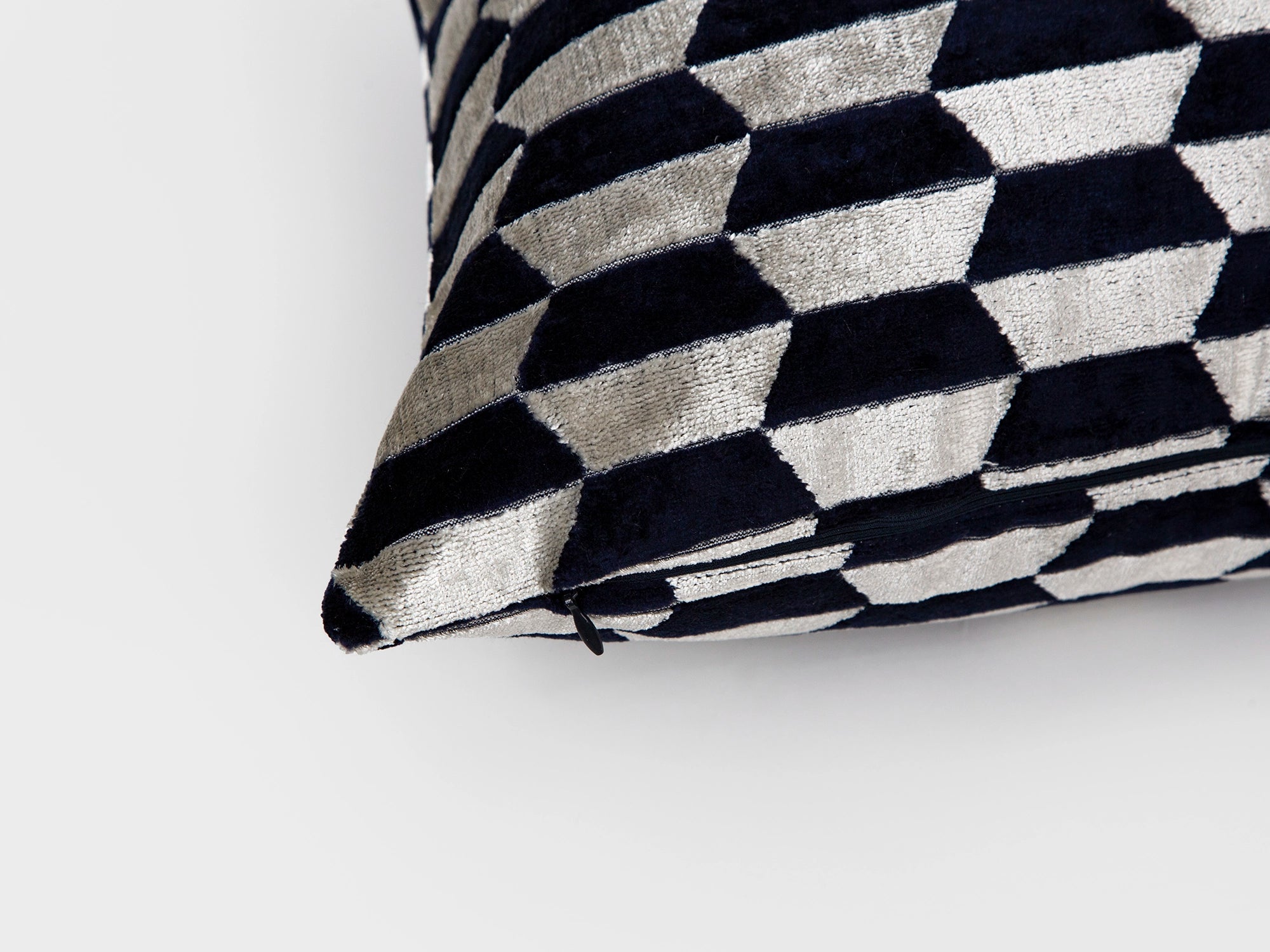 Navy Art Deco Geometric Velvet Pillow