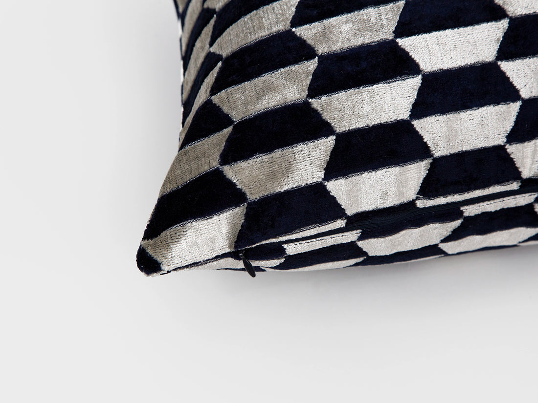 Navy Art Deco Geometric Velvet Pillow