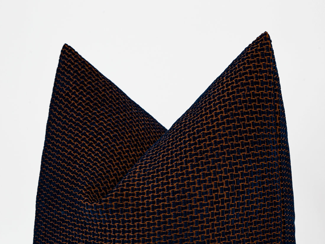 Navy and Rust Basket Weave Pillow Cover