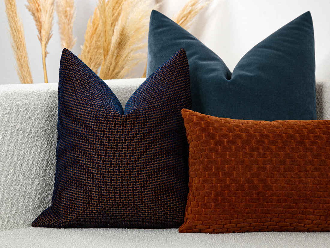 Navy and Rust Basket Weave Pillow Cover