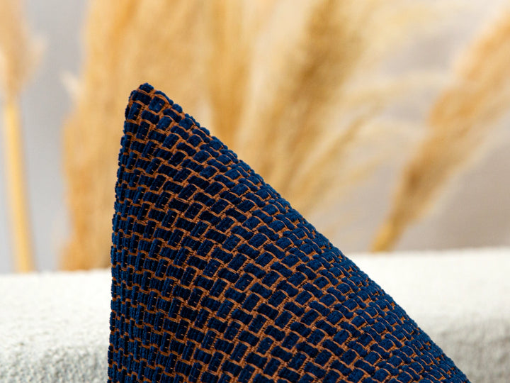 Navy and Rust Basket Weave Pillow Cover