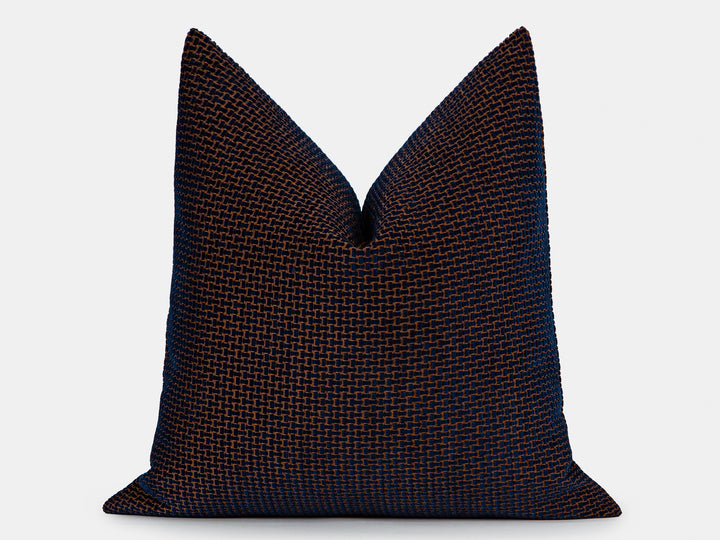 Navy and Rust Basket Weave Pillow Cover