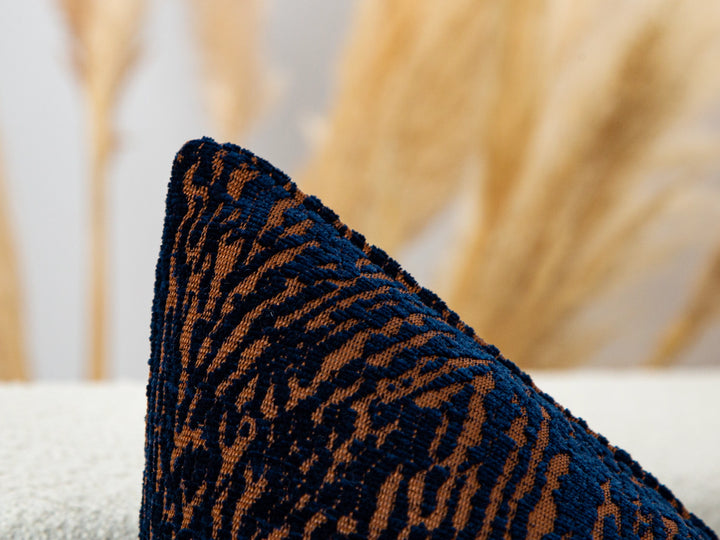 Navy and Rust Abstract Zebra Pillow Cover