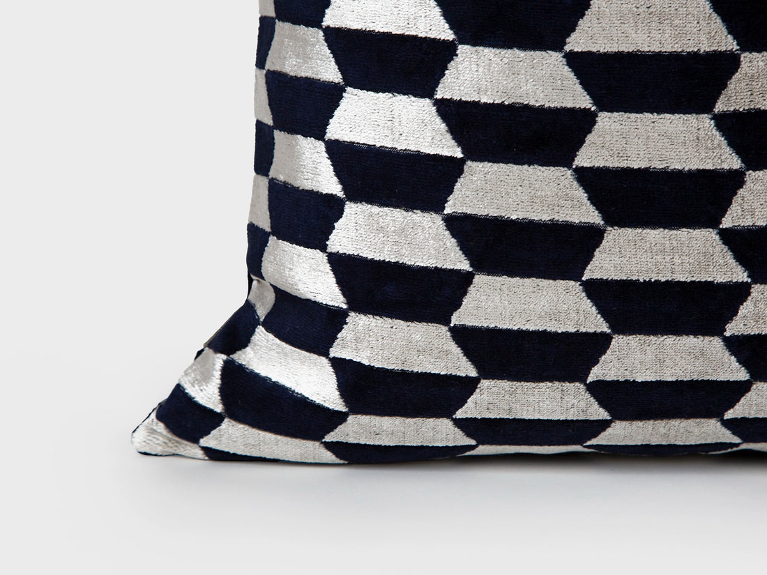 Navy Art Deco Geometric Velvet Pillow