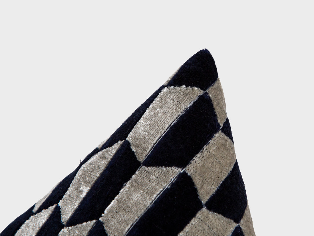 Navy Art Deco Geometric Velvet Pillow