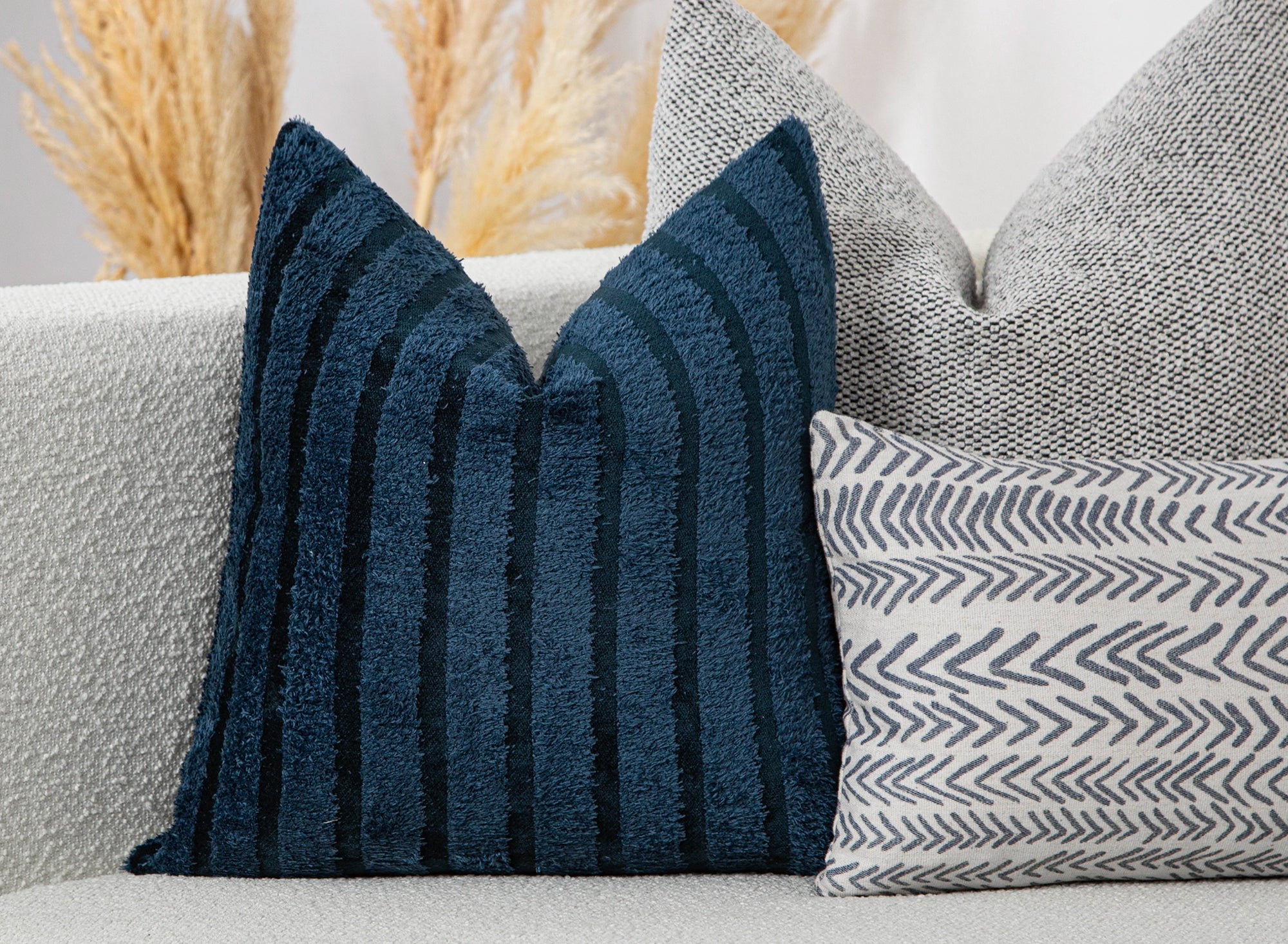 Navy Striped Super Soft Fluffy Pillow Cover