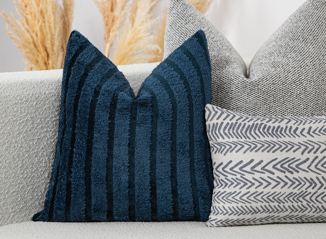 Navy Striped Super Soft Fluffy Pillow Cover
