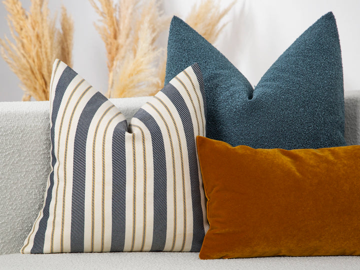 Navy Striped Linen Pillow Cover
