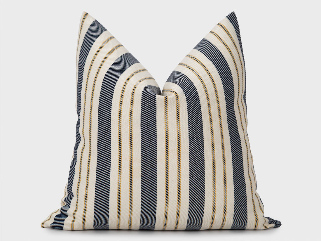 Navy Striped Linen Pillow Cover