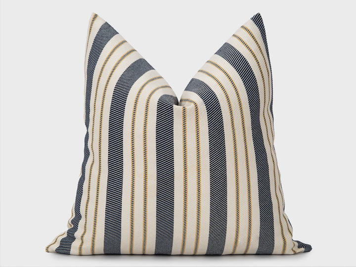 Navy Striped Linen Pillow Cover