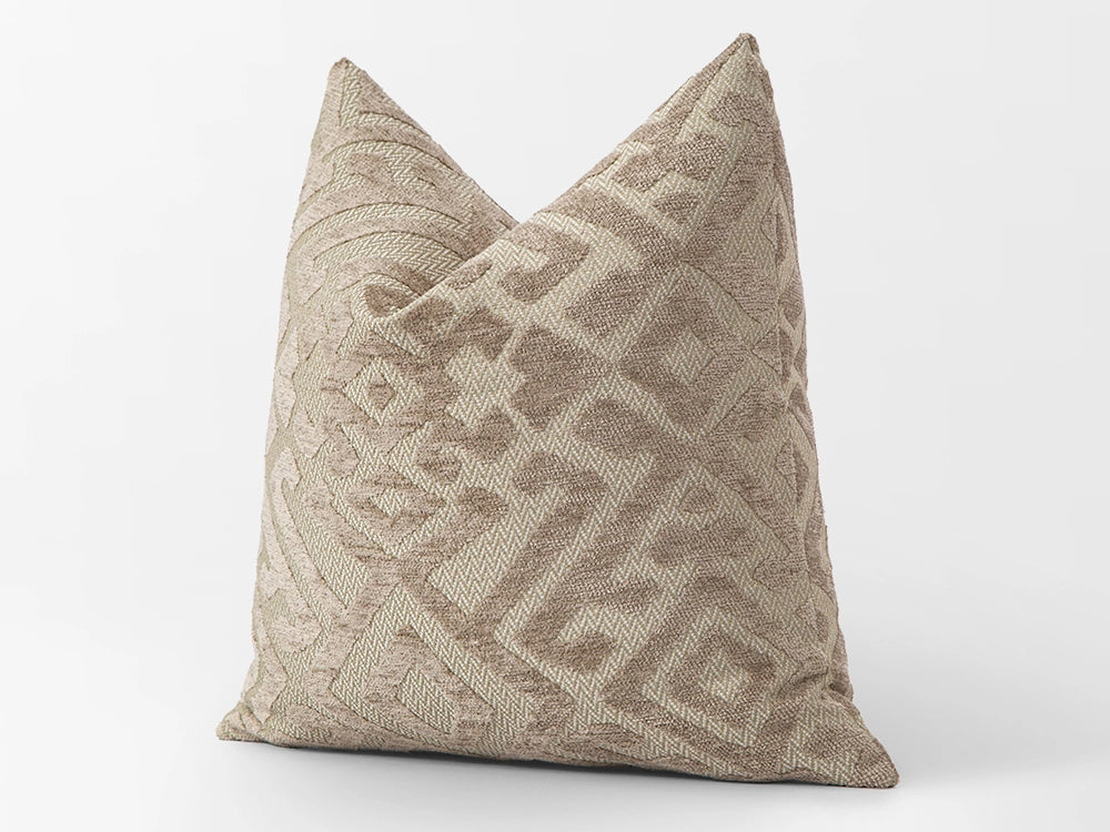 Beige Textured Ethnic Pillow Cover