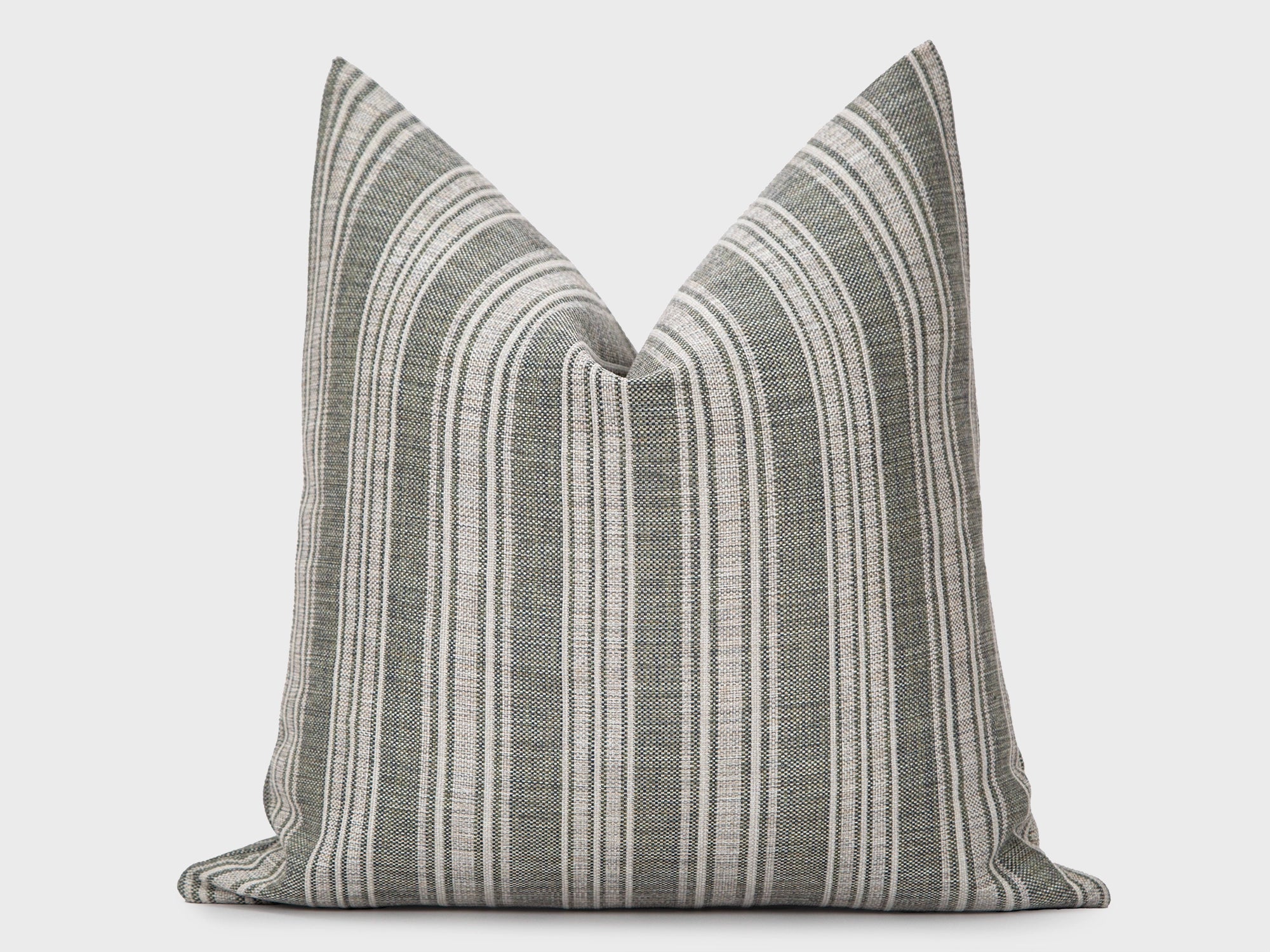 Neutral Green Stiped Linen Pillow Cover