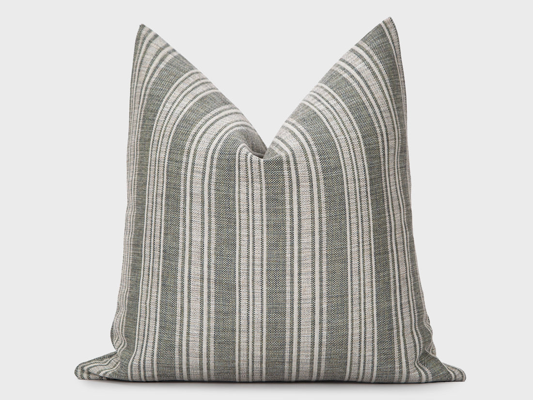 Neutral Green Stiped Linen Pillow Cover