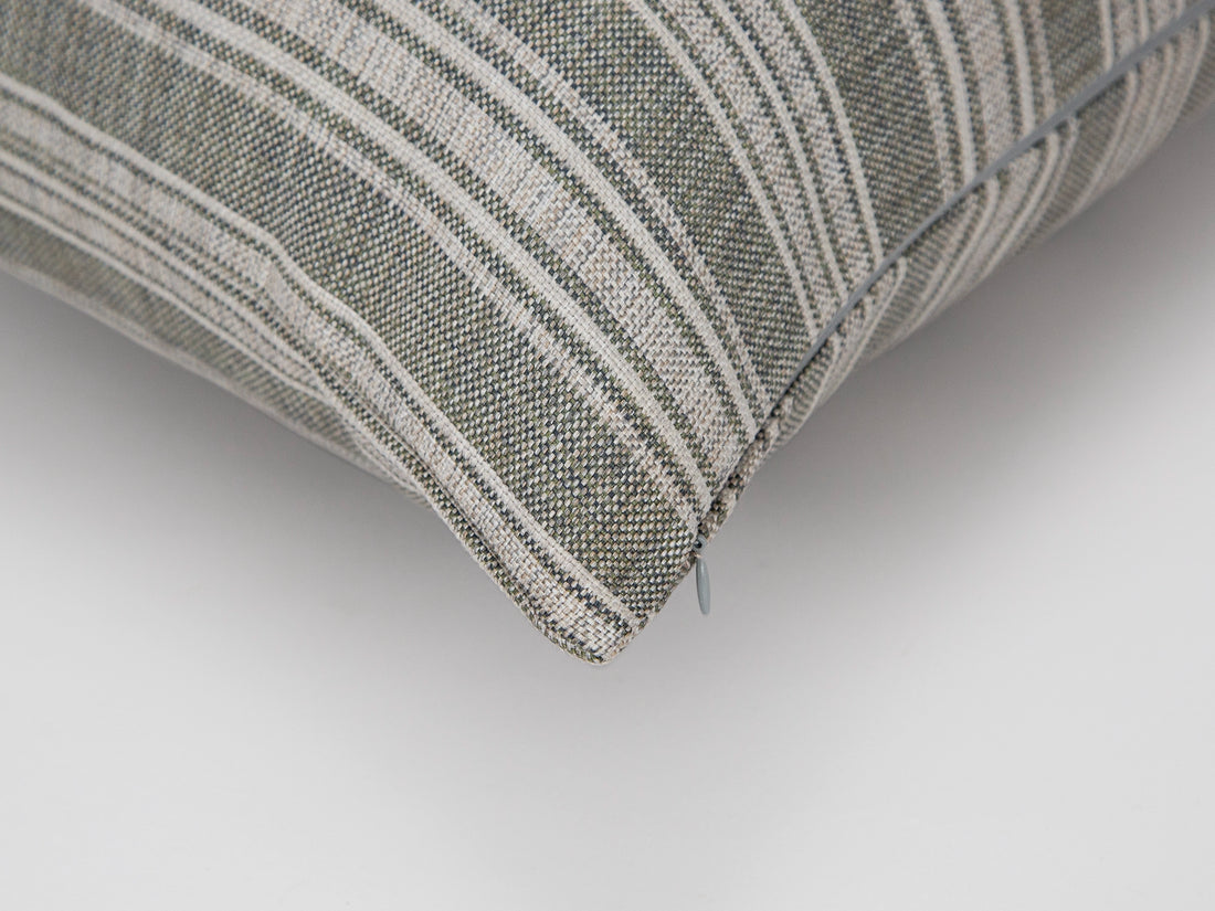 Neutral Green Stiped Linen Pillow Cover
