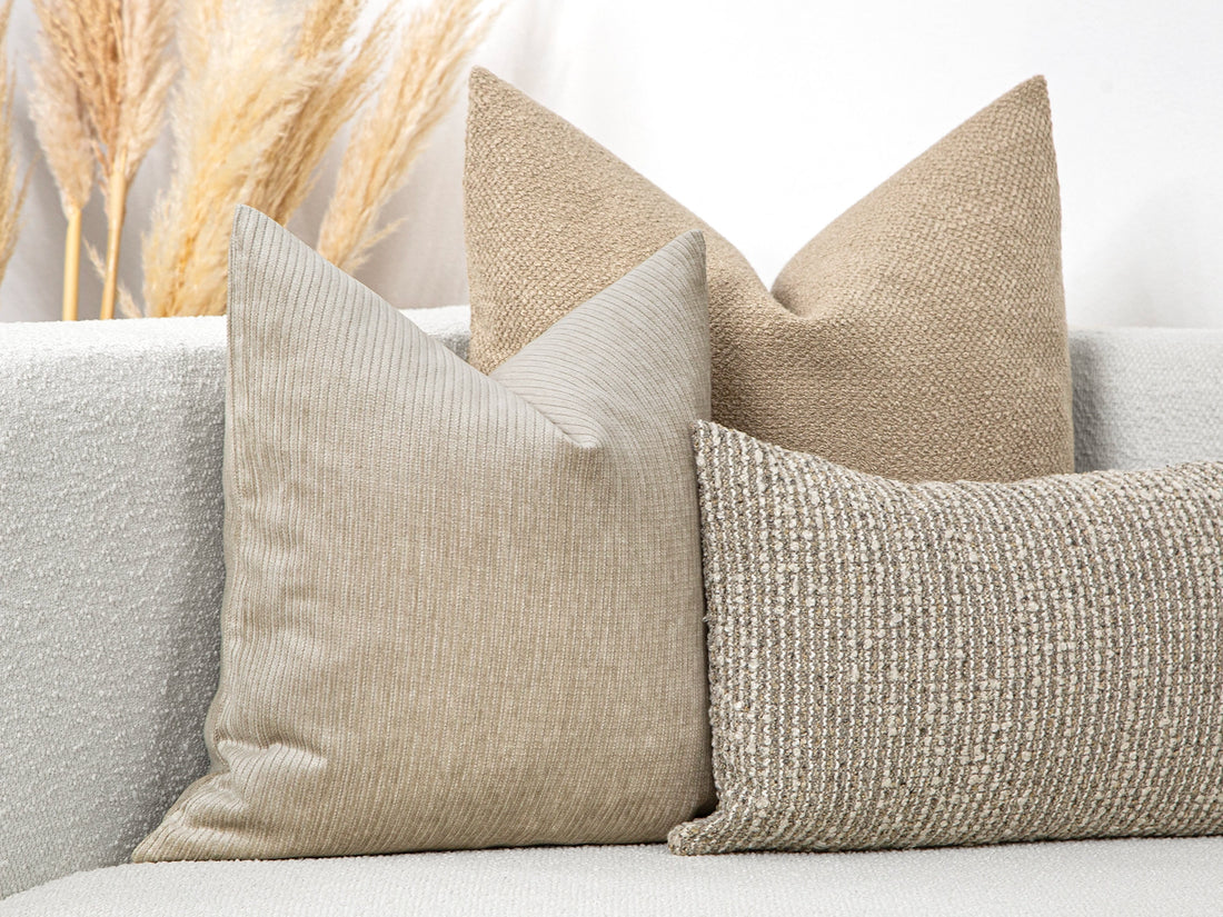 Neutral Beige Striped Pillow Cover