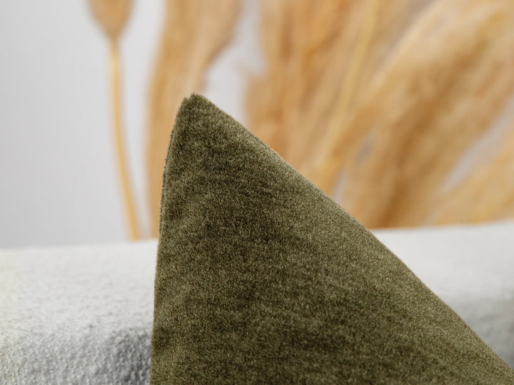 Olive Mohair Velvet Pillow Cover
