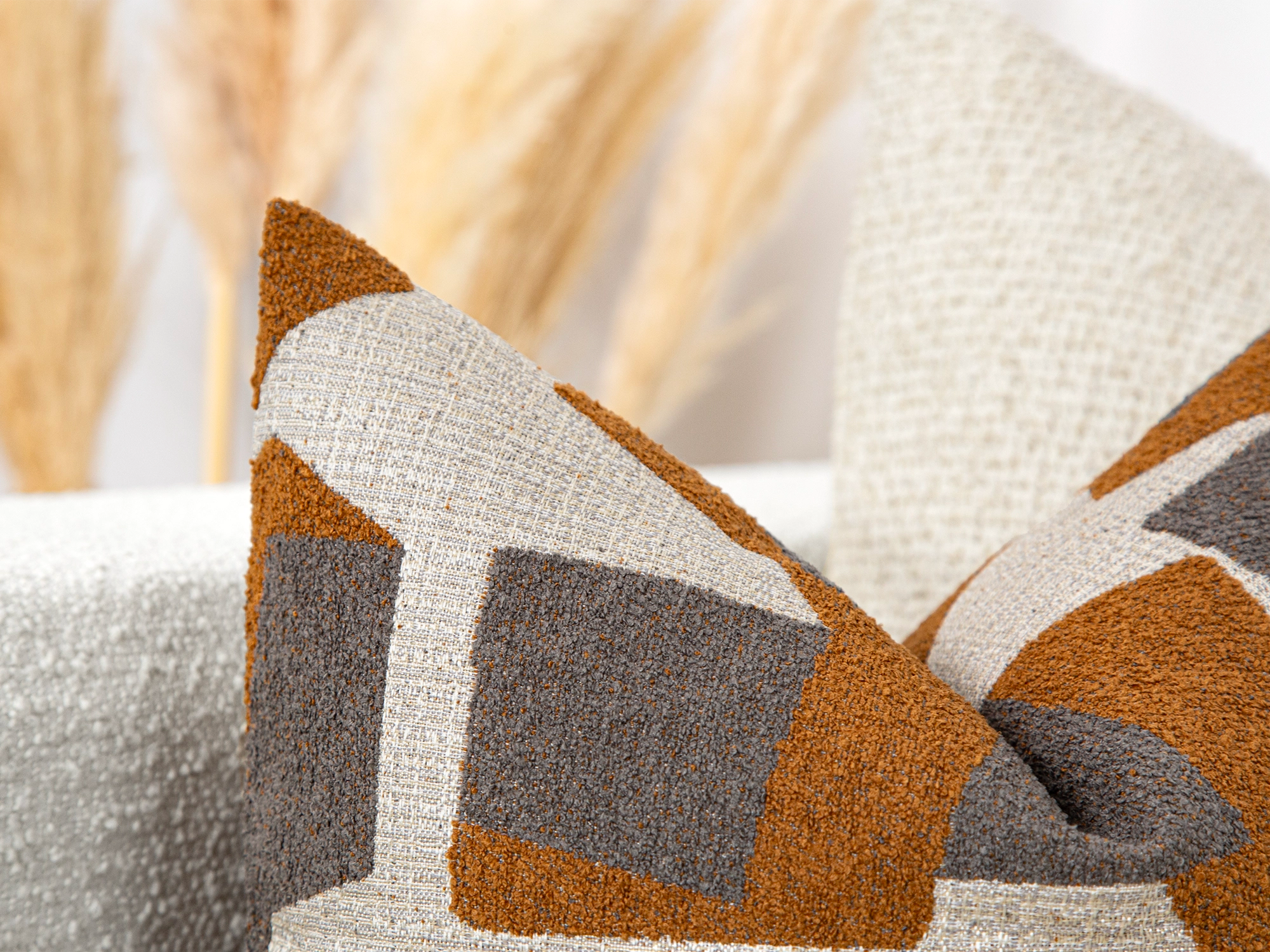 Burnt Orange Geometric Textured Pillow Cover