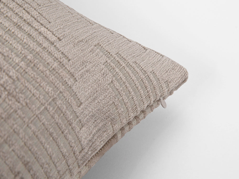Beige Geometric Pillow Cover - Textured & Cut Velvet
