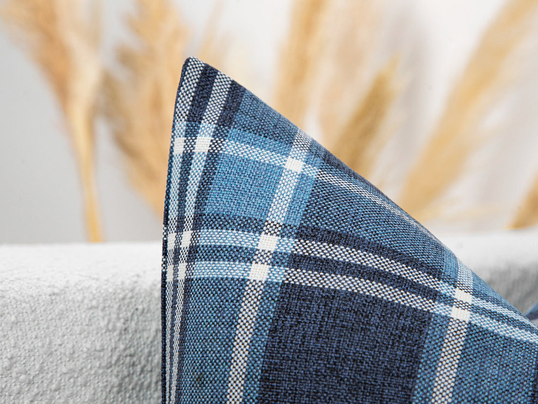 Blue Plaid Pillow Cover
