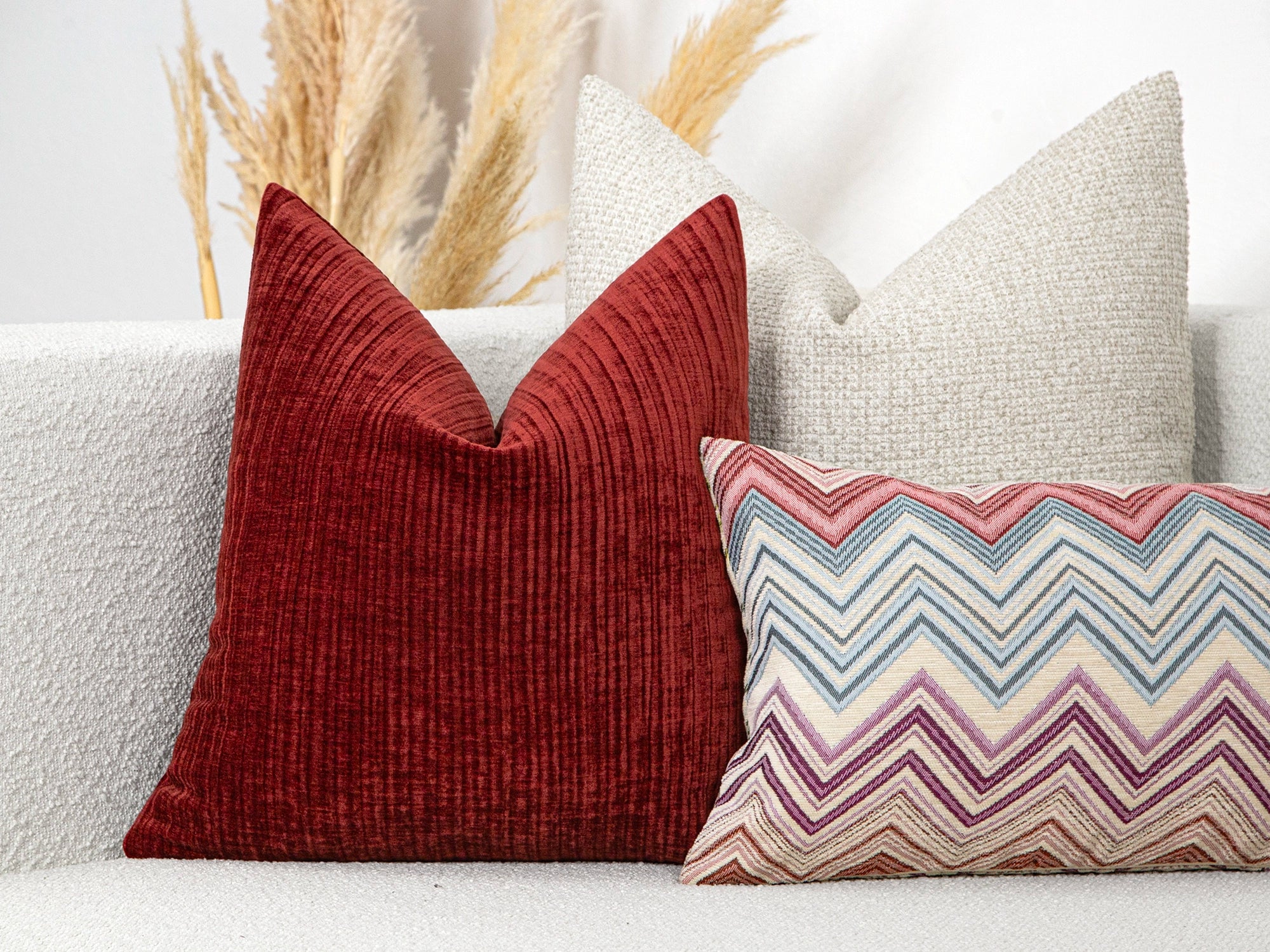 Pomegranate Striped Textured Pillow Cover