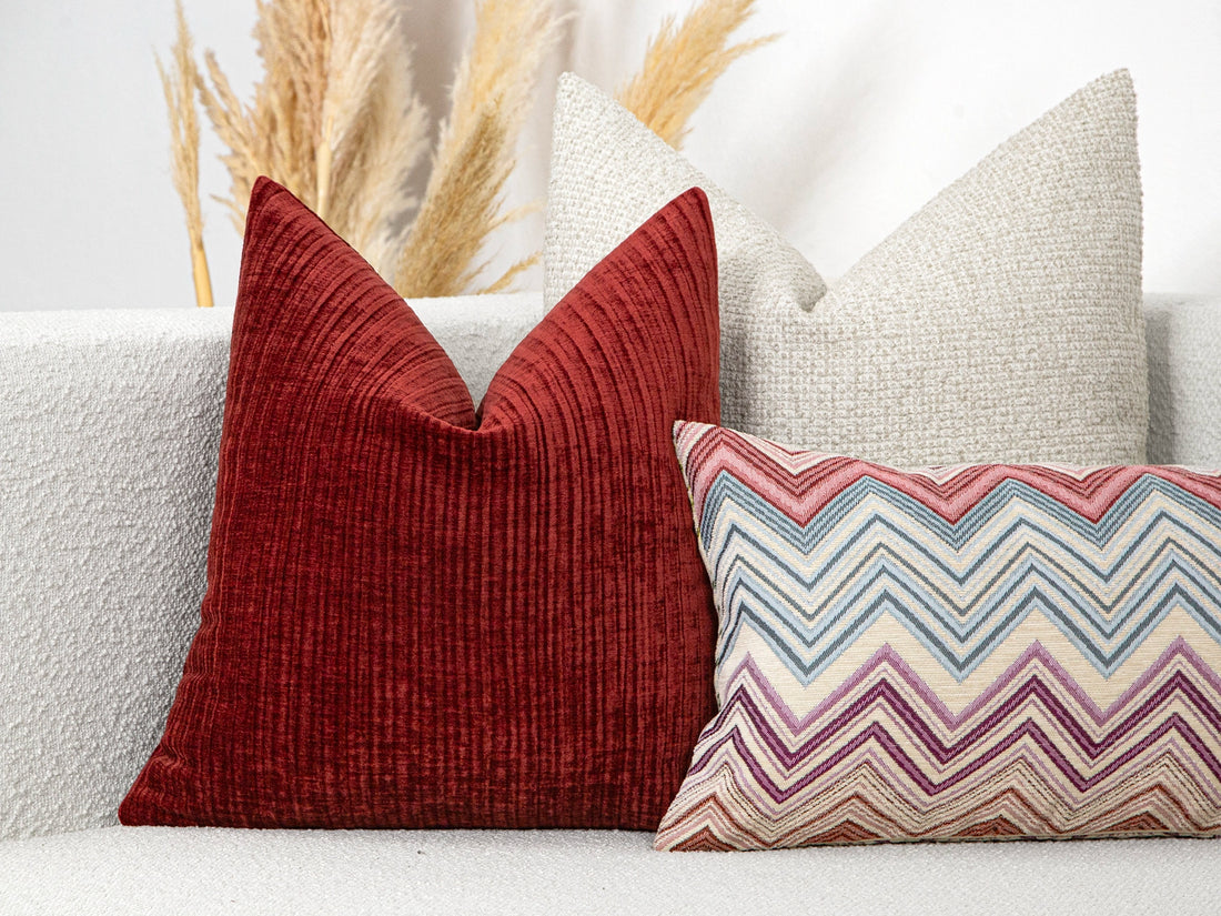 Pomegranate Striped Textured Pillow Cover