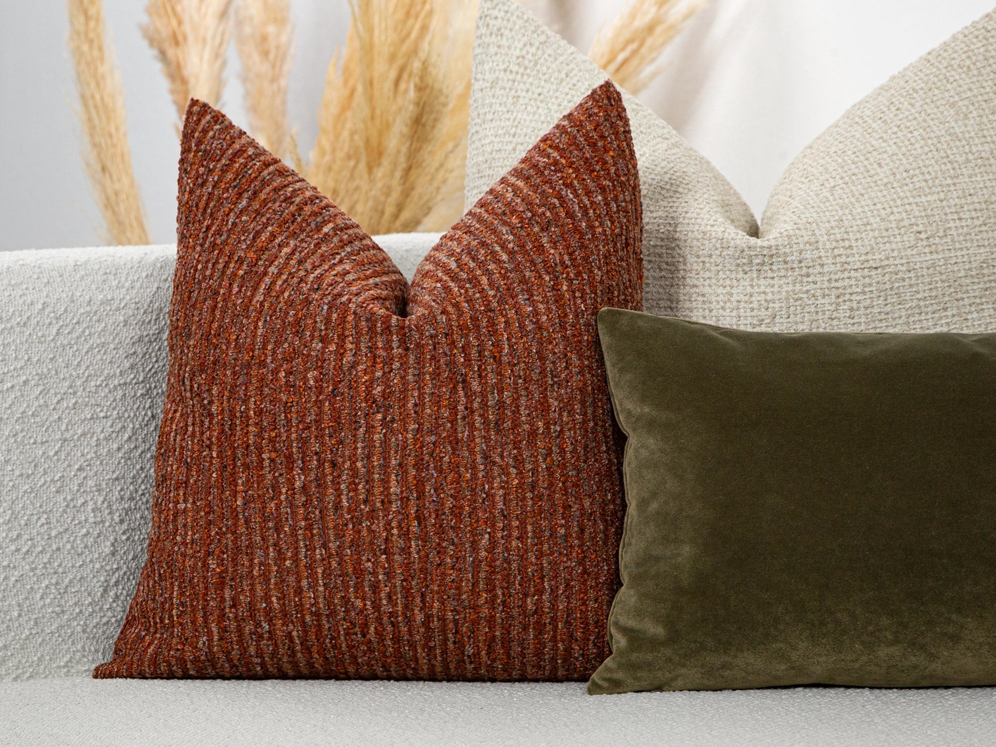 Rust Boucle Ribbed Pillow Cover