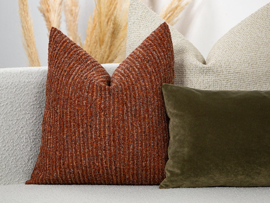 Rust Boucle Ribbed Pillow Cover