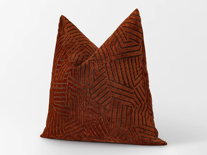 Rust Geometric Textured Pillow Cover