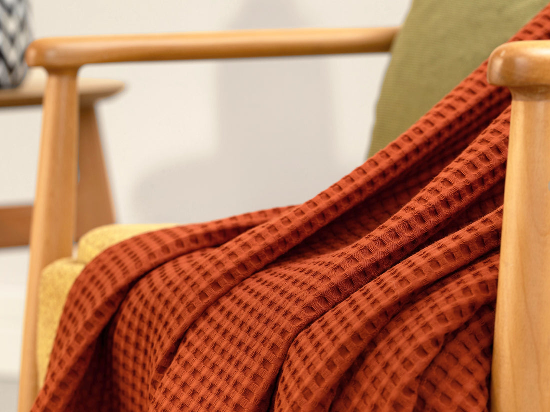 Rust Waffle Sofa Throw